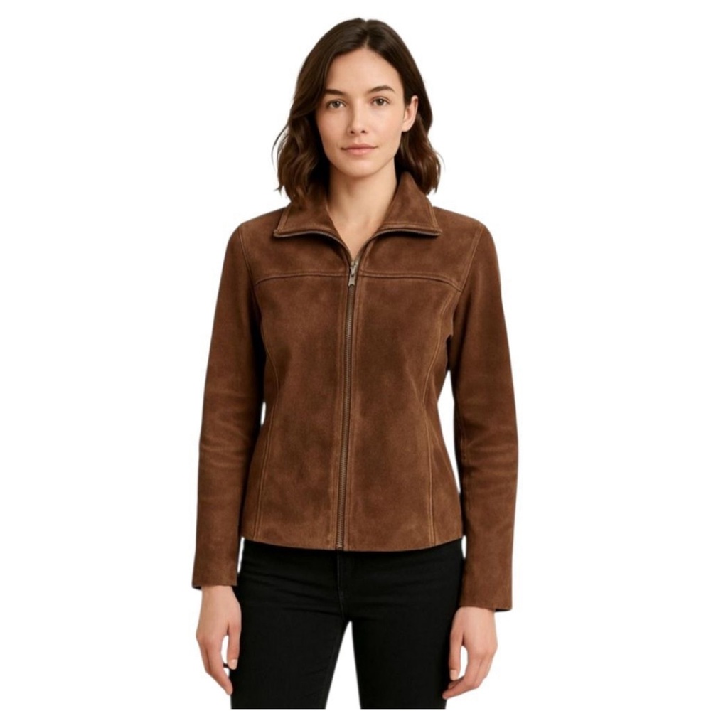 Boston Harbour Brown Suede Zip-Front Women's Jacket